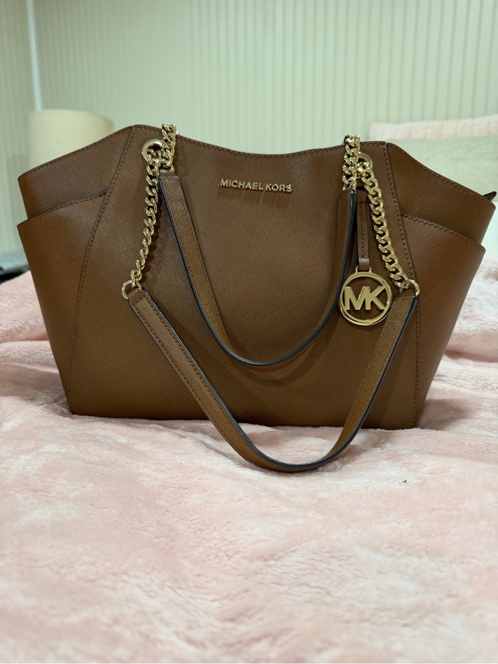 Michael Kors Caramel Brown Saffiano Leather Tote with Gold Hardware